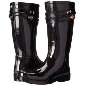 Coach Talia Black Strappy Tall Rain Boots Womens 6